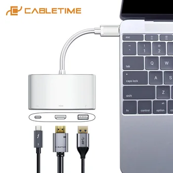 CABLETIME C USB Хъб to HDMI VGA 4K Type C to HDMI, USB 3.0 USB адаптер C конвертор за Huawei matebook X 13 Macbook pro air C207