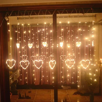 Led ред завеса светлини във формата на сърце Коледна гирлянда приказни светлини за сватба Нова година основната стая на прозореца светлини украса