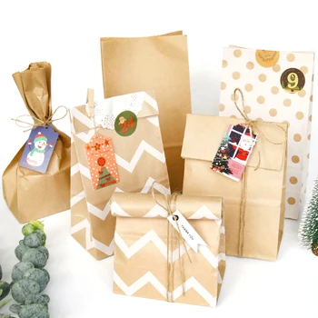 24 компл. Коледа Крафт хартиени торбички зиг-заг Dot подарък чанта Дядо Коледа хранителен пакет лечение чанта Коледно парти за опаковане на доставка