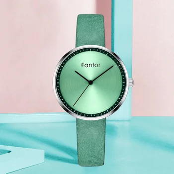 Фантор марка луксозни минималистичен часовници за жени зелен циферблат кожа елегантен дамски дамски кварцов часовник montre femme