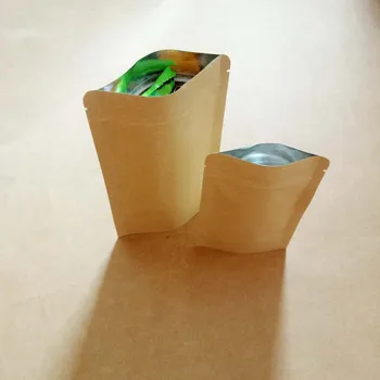100шт кафяв стая алуминиева Крафт хартиени торбички за подаръци / сватба / бонбони / чай / хранителни продукти крафт торби занаяти не плоски Ziplock опаковка чанта
