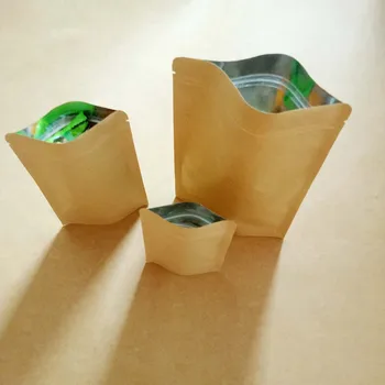 100шт кафяв стая алуминиева Крафт хартиени торбички за подаръци / сватба / бонбони / чай / хранителни продукти крафт торби занаяти не плоски Ziplock опаковка чанта