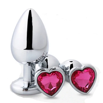 50 бр. / лот във формата на сърце бижута от неръждаема стомана Crystal анален плъгин секс играчки за жени, мъже голям размер 40 мм x 90 мм GS0210