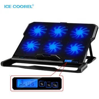ICE COOREL Laptop Cooler шест охлаждащи вентилатори и 2 USB порта охлаждаща поставка за лаптоп поставка за лаптоп с лесен LCD дисплей за 13-16 инча
