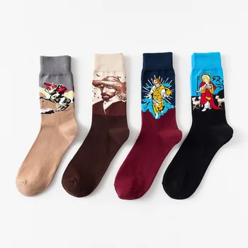 4 чифта/много смешно щастливи чорапи Marvel чорапи ретро личност боядисани с дълги чорапи за мъжете уличен стил памук crew чорапи подаръци за мъже