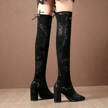 2021 нови ботуши изработени от изкуствен велур Секси Over The Knee High дамска мода зима бедрото високи ботуши дамски модни Botas Mujer u836