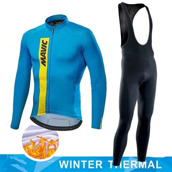 2020 Pro MAVIC Winter thermal Fleece Колоездене Джърси комплект abbigliamento ciclismo invernale велосипедна облекло МТВ велосипед Джърси