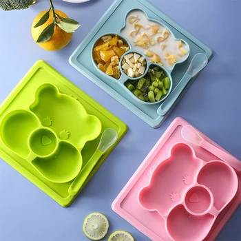 Детски силиконови супена чиния се клатя посуда кухня плодове ястия хранене на децата вечеря чинии, купи храна купа анти-капка тава