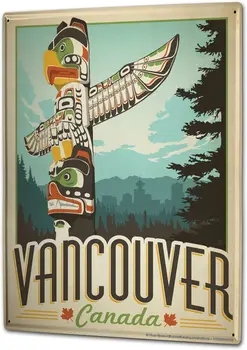 От 2004 г. лидице табела метална плоча декоративна знак Home Decor стикери 30 х 40 см Приключенията Ванкувър Канада тотемный стълб