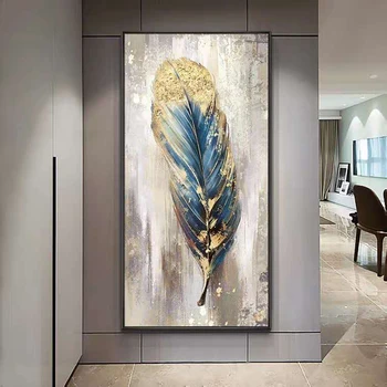 Високо качество на ръчно рисувани съвременната абстрактна маслена живопис стенно изкуство платно Живопис Златно перо за хола хотелски декора на стените