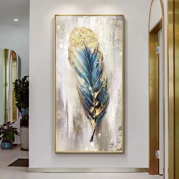 Високо качество на ръчно рисувани съвременната абстрактна маслена живопис стенно изкуство платно Живопис Златно перо за хола хотелски декора на стените