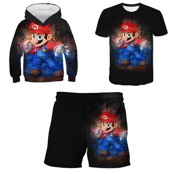 Бебешки Детски Дрехи Set Cartoon Boys Sweatshirt Hoodie+T-shirt+Pants 3 pieces Outfits Suit Children Clothing Boys Costume 4-14Y