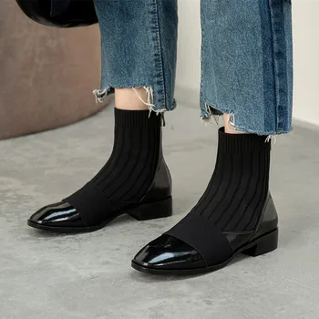 FEDONAS Кратък ботильоны за жени 2020 Есен Зима естествена кожа популярни мозайка дебели токчета на обувки жена основните ботуши