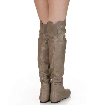 Lloprost ke ботуши над коляното дамски еластични ботуши Дамски обувки с кръгло бомбе лаконичная обувки на равна подметка есен зима 2019 плюс размер 34-48
