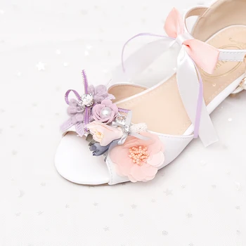 Мори Литературна Принцеса цвете момиче лято с отворени пръсти сладък цвете лук права каишка за китката корейски стил момичета сандали