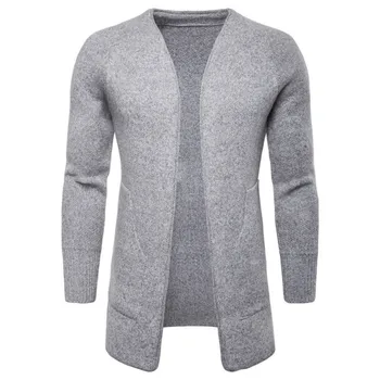 Мъжки есен ежедневни Slim Fit памук нов плътен цвят модерен пуловер жилетка вязаный пуловер, яке дебели топли възли сака
