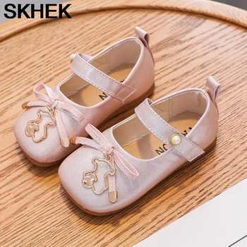 SKHEK момичета кожени обувки 2020 детски нови розови ПУ апартамент кафяв версия на меки детски баба обувки 1-6 години