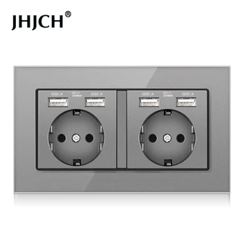 Jhjch ЕС стандартен USB щепсел, 16A джак, немски панел хранене, четири USB-интерфейс, двойна рамка 4 USB изход