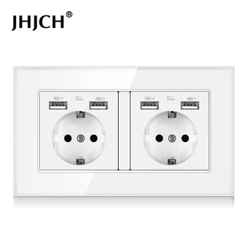 Jhjch ЕС стандартен USB щепсел, 16A джак, немски панел хранене, четири USB-интерфейс, двойна рамка 4 USB изход