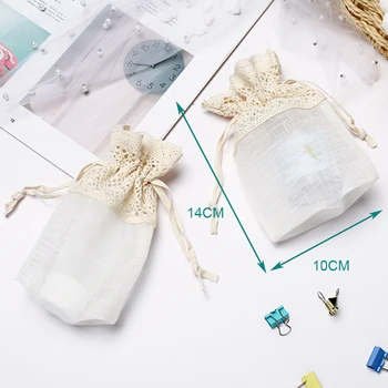 Естествен памук и платно дантела Drawatring чанта подарък Jewlery опаковка чанта 2020 може да се коригира
