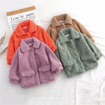 Мода Baby Girls нагрудная яке и момчета овче вълна е дебела плътна цветна връхни дрехи, палто за зимата детска топли дрехи
