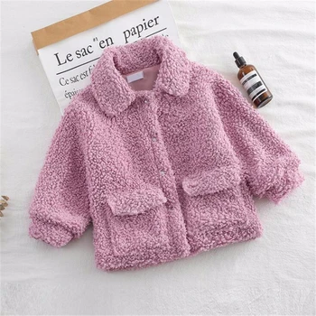 Мода Baby Girls нагрудная яке и момчета овче вълна е дебела плътна цветна връхни дрехи, палто за зимата детска топли дрехи