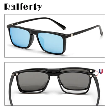 Ralferty 6 In 1 Magnet мъжки слънчеви очила polarized на клипове женски квадратни рецепта оптични рамки за очила 3D Yellow Oculos A2249