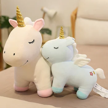Kawaii Unicorn Plush Toy Сладко Animals Fly Horse Пълнени Плюшен Кукла Еднорог Въздушна Възглавница Baby Kids Toys Подарък За Рожден Ден