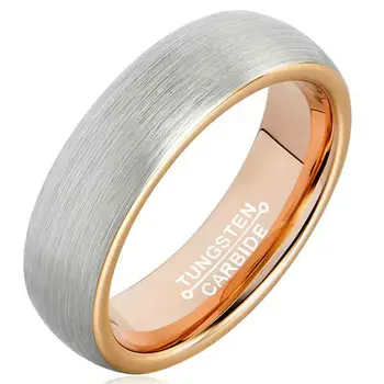 Класически 6 мм широчина на волфрамов карбид пръстени ангажимент за жените и мъжете купол група пръстени rose gold покритие вътре матово завърши