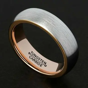 Класически 6 мм широчина на волфрамов карбид пръстени ангажимент за жените и мъжете купол група пръстени rose gold покритие вътре матово завърши