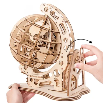 Дървена глобус 3D пъзел САМ механичен автомобил с модел трансмиссионная прехвърляне обрат сглобяване на пъзел украса домашен офис играчки