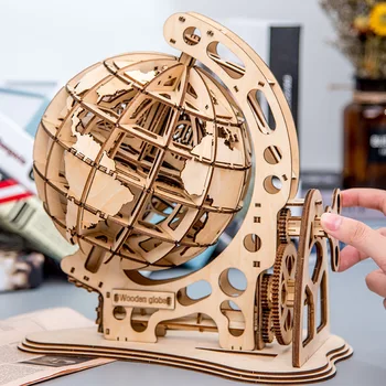 Дървена глобус 3D пъзел САМ механичен автомобил с модел трансмиссионная прехвърляне обрат сглобяване на пъзел украса домашен офис играчки