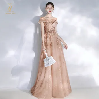 Чисто врата вечерна рокля с къс ръкав апликация на линия Елегантни Абитуриентски рокли тюл блестящи пайети придворна дама