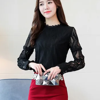 2019 Нов югоизточен азиатски стил горещи продажба върховете жена офис дантела шарени цветя с дълъг ръкав тънка риза топ риза жените 40*
