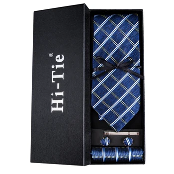 SN-1673 класически каре вратовръзки за мъжете синьо бизнес вратовръзка луксозни копринени тъкани на врата вратовръзка квадратни копчета за ръкавели, определени за формално сватбен костюм