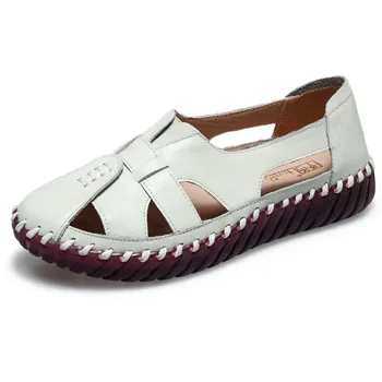 GKTINOO естествена кожа жени апартамент кухи женски обувки летни дамски мокасини дишащи плажни Дамски сандали голям размер 35-42