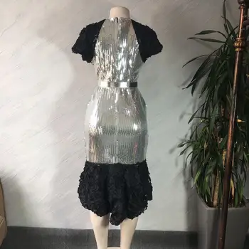 супер участък нова африканска дамски дрехи дашики мода пайети тънък рибя опашка рокля с бриллиантовым колан размер L XL XXL