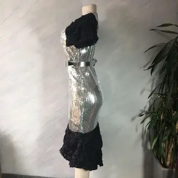 супер участък нова африканска дамски дрехи дашики мода пайети тънък рибя опашка рокля с бриллиантовым колан размер L XL XXL