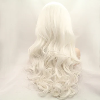 Fantasy Beauty Platinum Забавно Lace Front Перука естествени дълги вълнообразни Бесклеевые синтетични влакна смяна на коса, перуки за жени 24 инча
