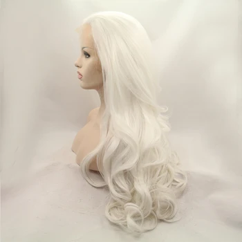 Fantasy Beauty Platinum Забавно Lace Front Перука естествени дълги вълнообразни Бесклеевые синтетични влакна смяна на коса, перуки за жени 24 инча