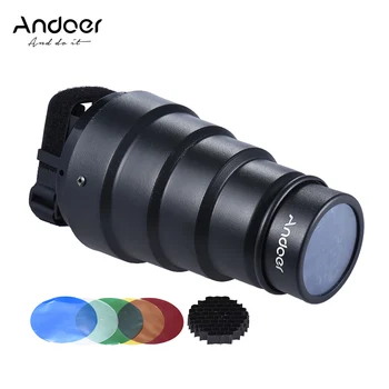 Andoer конусни светкавица Snoot Light Modifier с 50-градусным мобилен цветен филтър за Canon, Nikon Photography On-camera Speedlite
