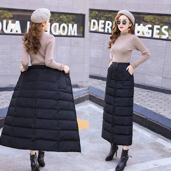 Зимни дамски еластична Черна определяне пола с висока талия дебела топла светкавица Slim A Word пола, дамски нова мода плюс размер 4xl пола