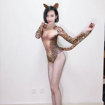 Секси Леопард print тела партията Хелоуин cosplay костюм производителността на концерта танцови