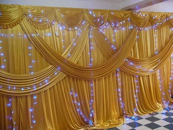 Златни ледени копринени сватбени декори с Хабаром живописна фона покривка и завесата на 20 фута (Ш) х 10 фута (в) за сватбена декорация