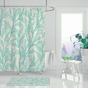 Модерна 3D печат гора душ завеса зелен завод дърво пейзаж вана завеса с куки за баня от водоустойчив пейзаж