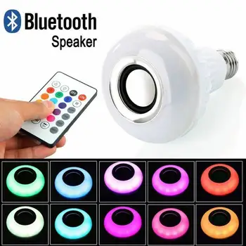 Smart E27 RGB Bluetooth Speaker LED Light Bulb 12W Music Playing Dimmable Wireless Led Lamp with 24 Keys Remote Control