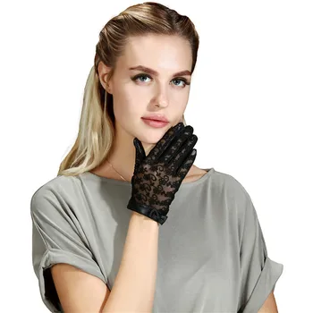 Дамски тапия ръкавици от естествена кожа кратък дизайн модерен дантелени пеперуди ръкавици от естествена кожа, ръкавици без пръсти