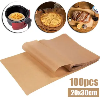 100шт 20x30cm с пергамент хартия усвояването на масло правоъгълна хартия за печене подложка подходящи прибори за готвене на барбекю инструменти