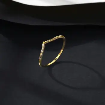 CZCITY S925 глоба сребро Шеврон пръстен за жени V образни пръстени пръсти коледни подаръци бижута