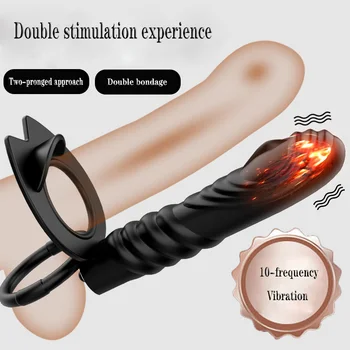 Силиконово петушиное пръстен с 10-частотным вибратор анален накрайник анален накрайник забавяне на пениса пръстен мастурбация вибриращи секс-играчки за мъжките двойки
